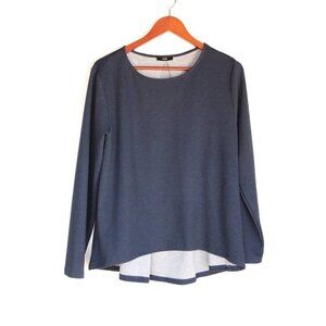 Ruti Women's Size M/L Navy Blue Long Sleeve Shirt Pleated Back Jersey Crew Neck